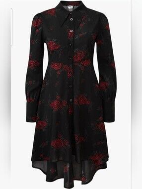 Killstar Pandora Chiffon Floral High Low Goth Punk Roses Shirt Dress